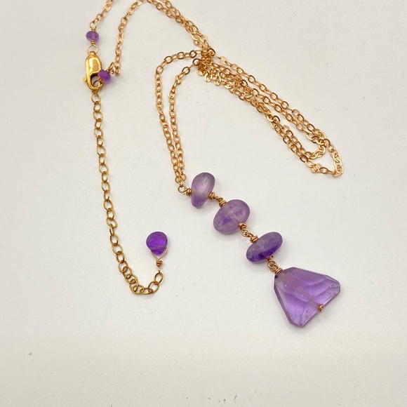 Natural Amethyst Gold Filled Chain Drop Necklace 15"-18" - Picture 11 of 13